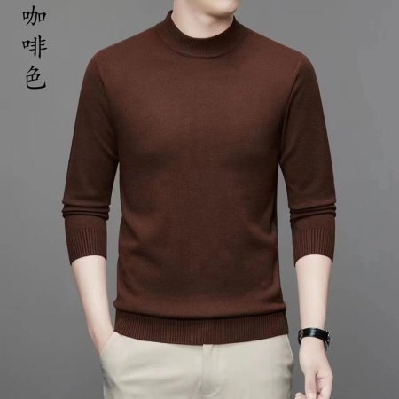 Мужской свитер высокий воротник 2024 осенне-зимняя новая однотонная длинный рукав овечья шерсть свитер фото