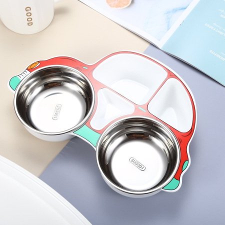 Детская тарелка из нержавеющей стали с разделением на секции фотография