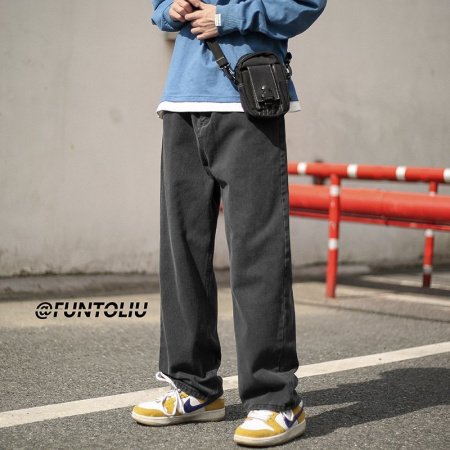 Джинсы мужские винтажные прямые длинные черного цвета изображение