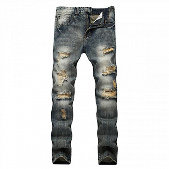 Мужские джинсы с прямым кроем и потертостями фото