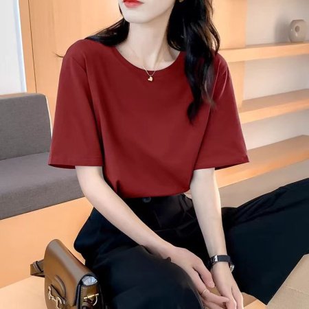 Женская футболка из чистого хлопка 2024 летняя новая модель изображение