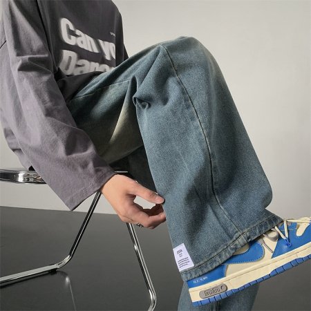 Мужские джинсы в стиле ретро с широкими брючинами 2024 весна-осень изображение