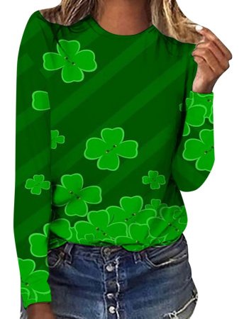 Женская футболка с длинным рукавом 3D-печать трехлистников фотография