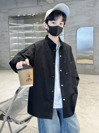 Мальчик рубашка 2024 новая весна корейская детская рубашка куртка мальчик досуг длинный рукав весенняя мода детская одежда фото