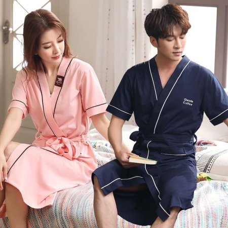 Халат для сна летний длинный сексуальный хлопковый для женщин и мужчин 100% хлопок больших размеров тонкий для пар фотография