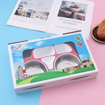 Детская тарелка из нержавеющей стали с разделением на секции фотография