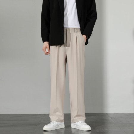 Летние мужские брюки прямого кроя с широкими штанинами фотография