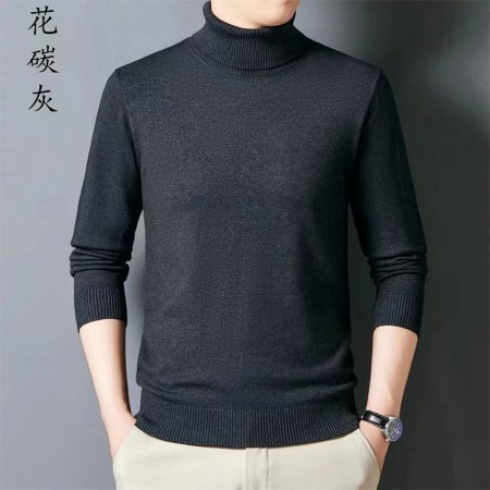 Мужской свитер высокий воротник 2024 осенне-зимняя новая однотонная длинный рукав овечья шерсть свитер фото