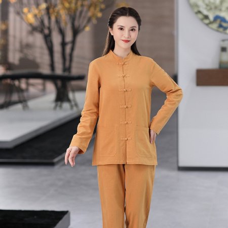 Комплект широких брюк из хлопково-ленной ткани в китайском стиле фото