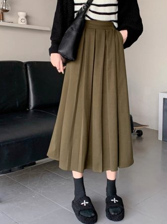 Юбка в стиле ретро с высокой талией и узором в виде зонта изображение