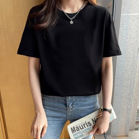 Женская футболка из чистого хлопка 2024 летняя новая модель изображение