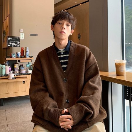 Мужской свитер V-образный вырез осенне-зимний японский ретро-ленивый вязаный свитер в стиле хип-хоп свободный наружный свитер фото