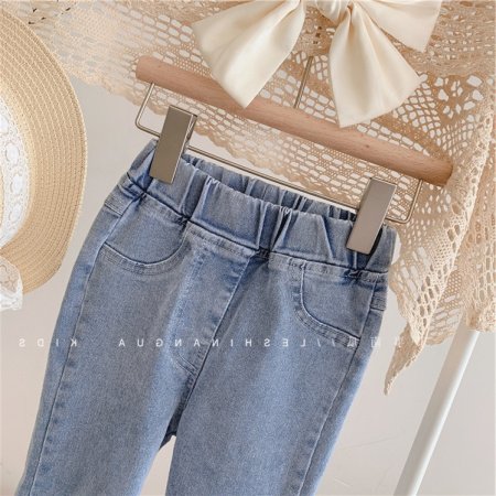 Детские джинсы с жемчугом и кружевами фотография