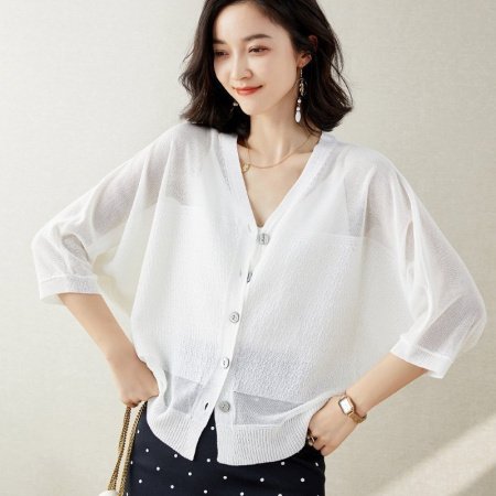 Женская летняя тонкая кардиган с объемным рукавом фотография