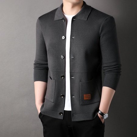 Мужская вязаная куртка с воротником изображение