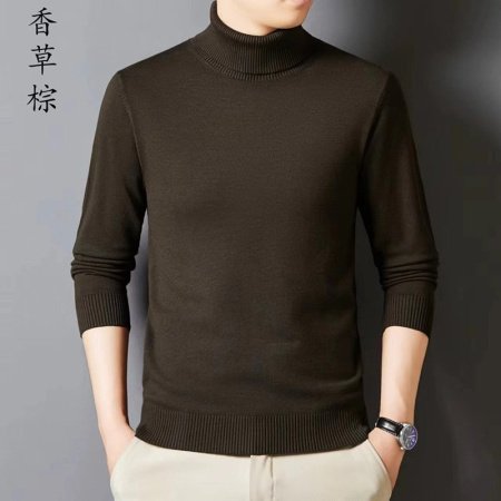 Мужской свитер высокий воротник 2024 осенне-зимняя новая однотонная длинный рукав овечья шерсть свитер фото