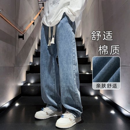 Джинсы 2024 весна мужские прямые широкие джинсы изображение