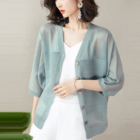 Женская летняя тонкая кардиган с объемным рукавом фотография
