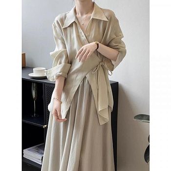 Новый женский китайский стильный блузка с длинным рукавом и полупрозрачная юбка 2024 осенняя тонкая свободная двойка изображение