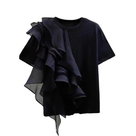 Женская футболка с широкими короткими рукавами и сетчатыми вставками фотография