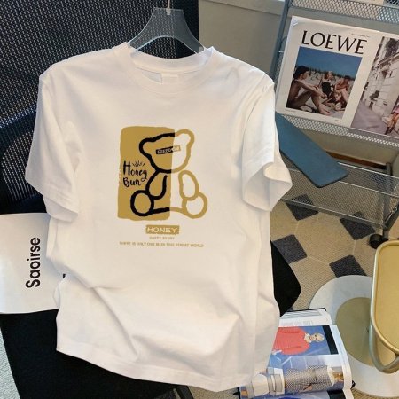 100% хлопок 220 г мультфильм принт круглый воротник короткий рукав футболка женская фотография