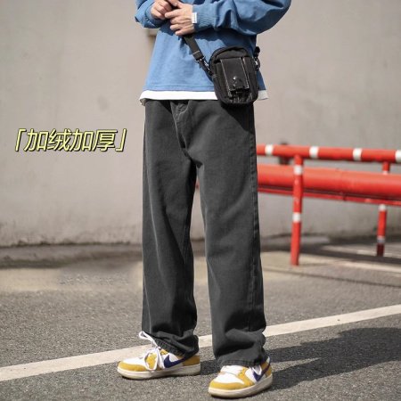 Джинсы мужские винтажные прямые длинные черного цвета изображение