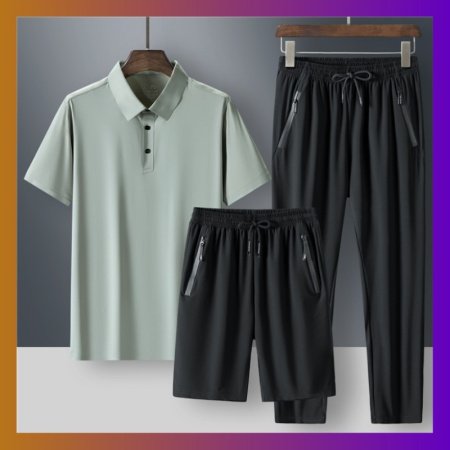 Летний мужской комплект из поло и шорт с брюками фотография