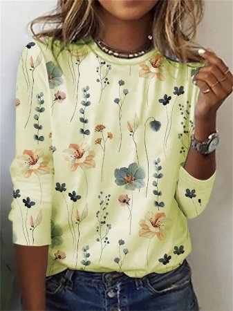 Женская футболка с длинным рукавом и цветочным принтом большого размера фото