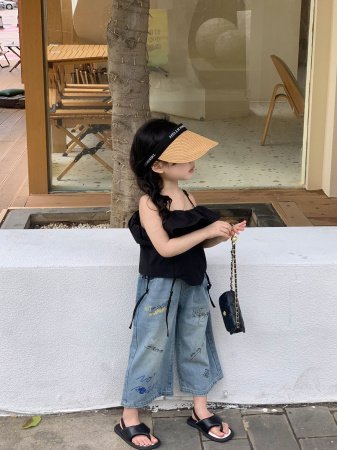 Детские джинсы 2024 весна-лето новая корейская американская ретро цветные джинсы прямые широкие брюки изображение