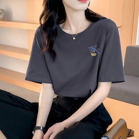 Женская футболка из чистого хлопка 2024 летняя новая модель изображение