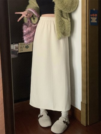 Шерстяная юбка с высокой талией и разрезом на осень-зиму фото