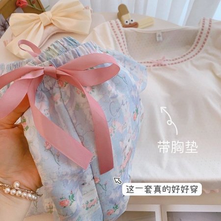 Летний комплект пижам с подкладкой для груди и принтом кошек фотография