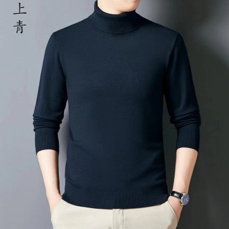 Мужской свитер высокий воротник 2024 осенне-зимняя новая однотонная длинный рукав овечья шерсть свитер фото