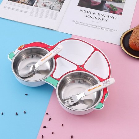 Детская тарелка из нержавеющей стали с разделением на секции фотография