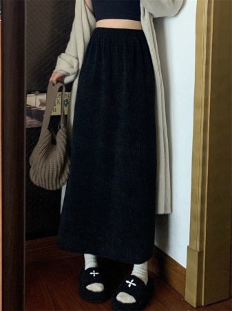 Шерстяная юбка с высокой талией и разрезом на осень-зиму фото