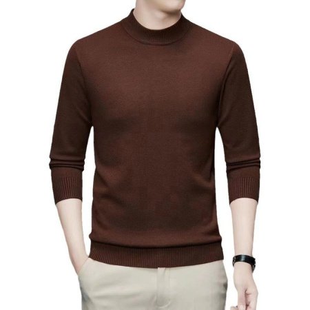 Мужской свитер высокий воротник 2024 осенне-зимняя новая однотонная длинный рукав овечья шерсть свитер фото