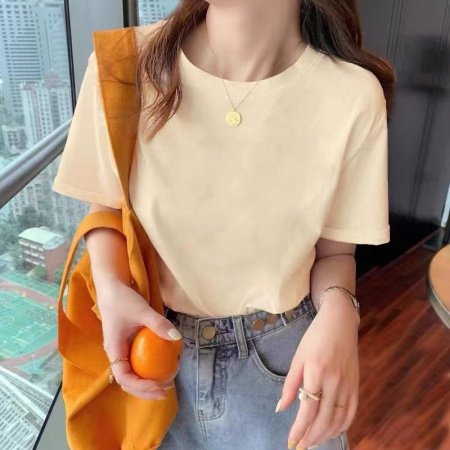 Женская футболка из чистого хлопка 2024 летняя новая модель изображение