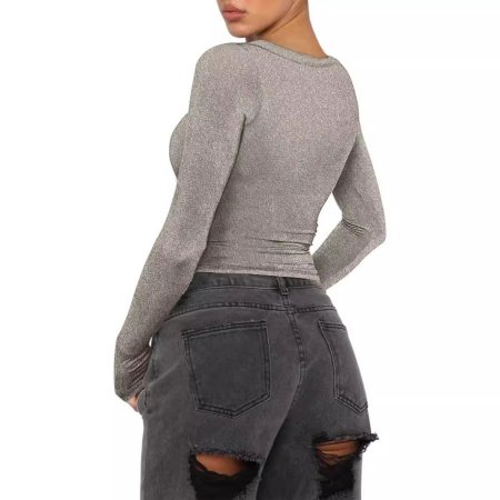 Женская блузка с длинным рукавом и V-образным вырезом изображение