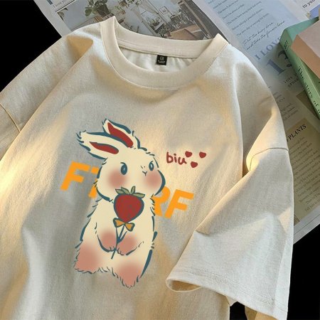 Летняя футболка с кроликами из 100% хлопка фотография