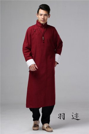 Мужская рубашка в стиле Республики с длинным воротником из льна в стиле ретро для выступлений изображение