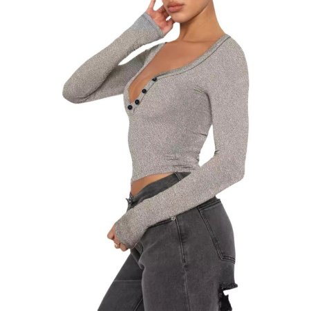 Женская блузка с длинным рукавом и V-образным вырезом изображение