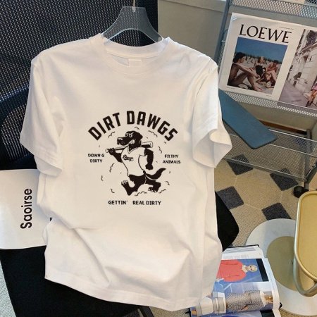 100% хлопок 220 г мультфильм принт круглый воротник короткий рукав футболка женская фотография