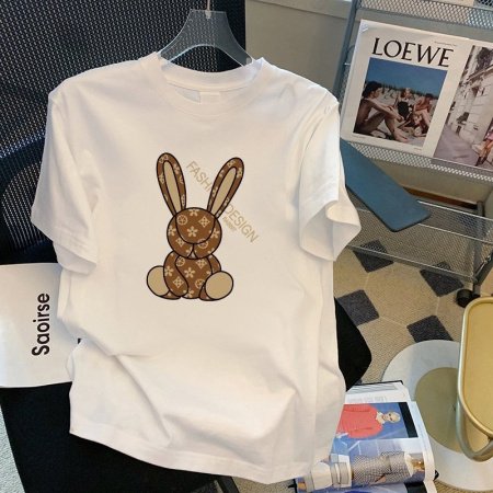 100% хлопок 220 г мультфильм принт круглый воротник короткий рукав футболка женская фотография