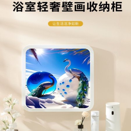 Шкаф для ванной комнаты с изображением на стене фотография