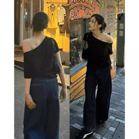 Женская футболка с открытым плечом и коротким рукавом фотография