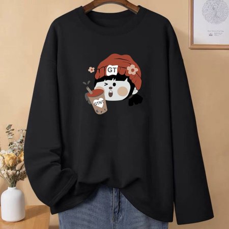 Женская футболка с длинным рукавом из чистого хлопка 230 г 2024 новая осенне-зимняя модель фотография