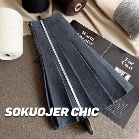 Женская юбка-плиссировка осенне-зимняя новинка из плотной шерсти с высокой посадкой, черного цвета, подчеркивающая стройность, большой размер A-силуэт фотография