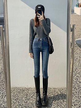 Женские джинсы с высокой талией 2023 новинка осень-зима фотография