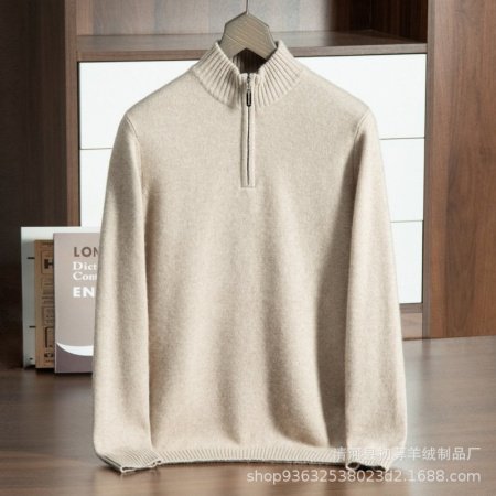 Мужской свитер из кашемира с полувысоким воротником и молнией 2024 осень-зима изображение