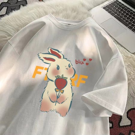 Летняя футболка с кроликами из 100% хлопка фотография